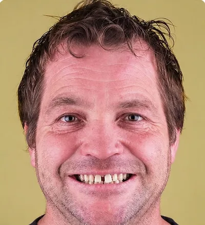 Avant les soins dentaires, homme aux dents usées